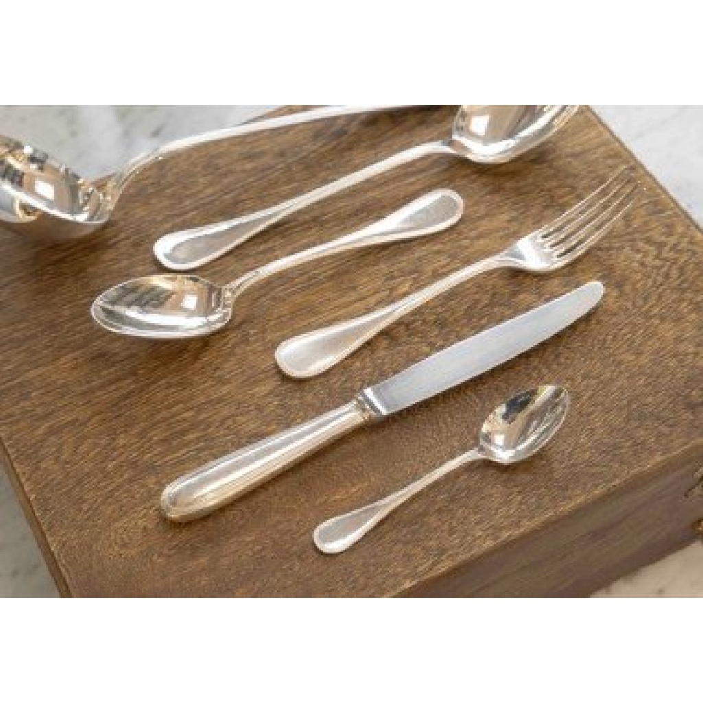 Christofle ménagère Perles pour 12 personnes (62 pièces) en métal argenté dans son coffre 3