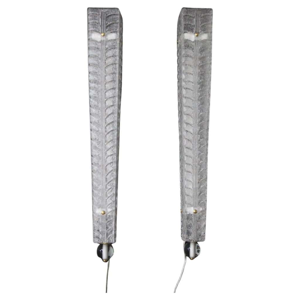 Paire d’appliques blanches longues en verre de Murano travaillé 3