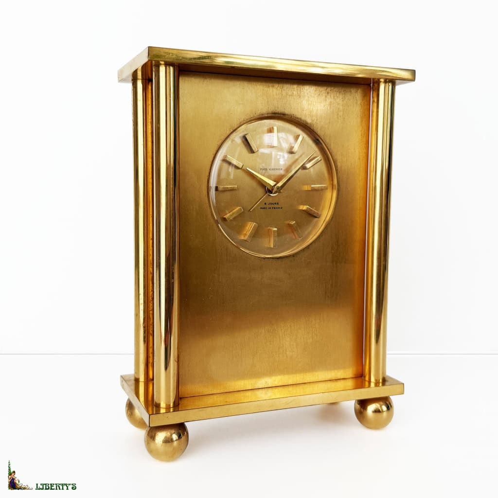 Pendulette de table 8 jours avec réveil en laiton doré de Paul Garnier, haut. 15.5 cm (Mi XXe) 3