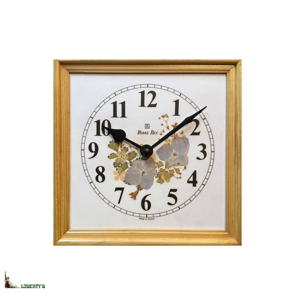 Pendule murale quartz avec fleurs naturelles Pierre-Bex, 23 cm x 23 cm (1980-1990) 3
