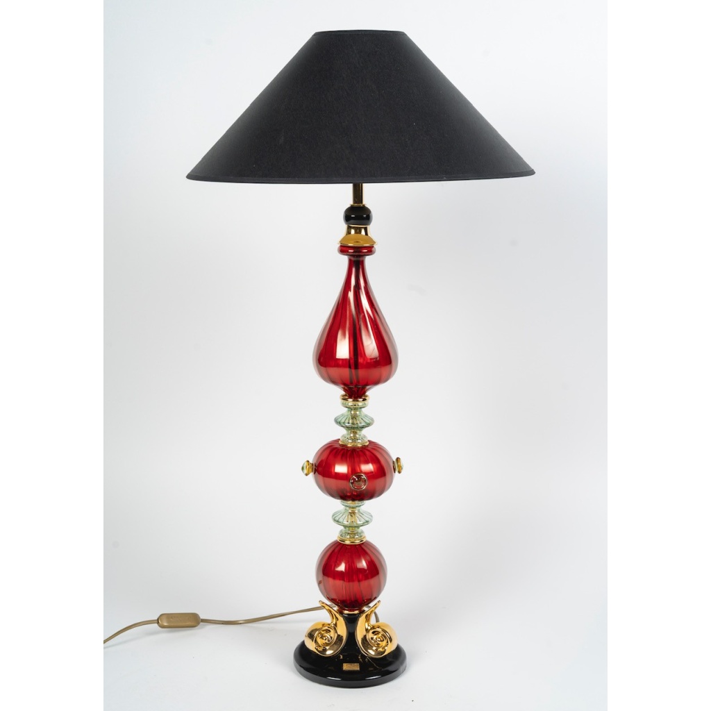 Grande lampe à poser en céramique et verre de Murano par la Maison Martinetti 3