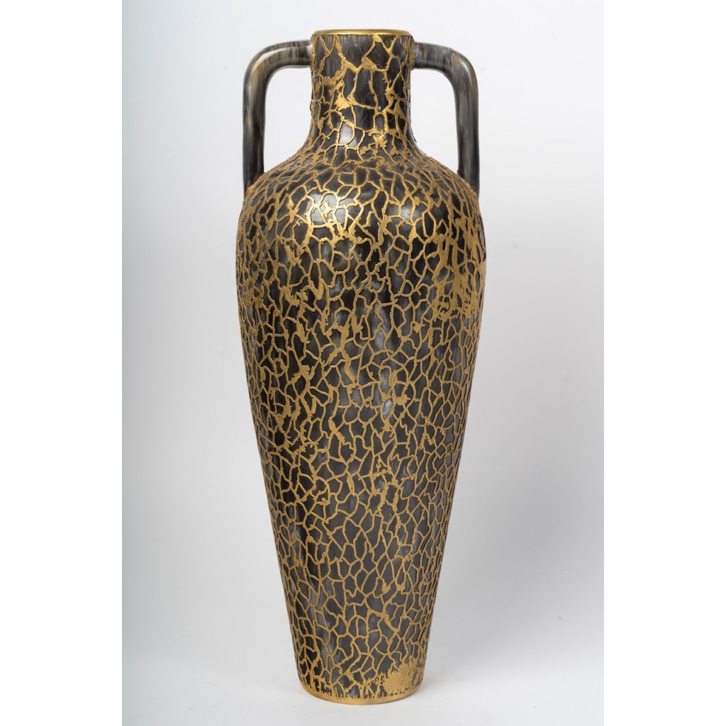 Grand vase amphore en céramique et laiton fondu des années 1950-60 7