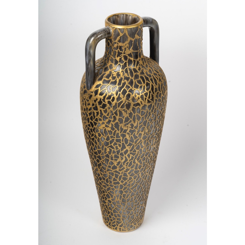 Grand vase amphore en céramique et laiton fondu des années 1950-60 9