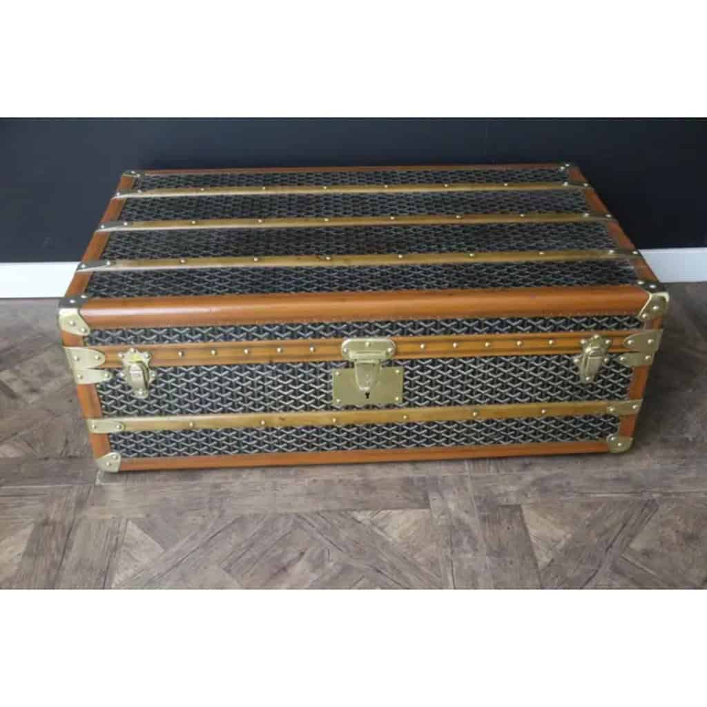 Malle Goyard en toile a chevrons ancienne des années 1920’s, 90 cm 17 Malle Goyard en toile a chevrons ancienne des années 1920’s, 90 cm 17