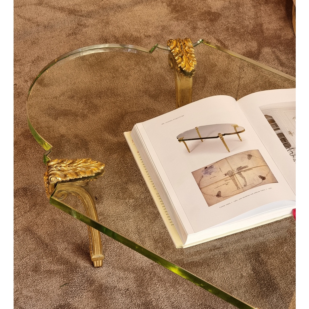 Table basse Maison Jansen Bronze et verre Saint Gobain. 1960 5