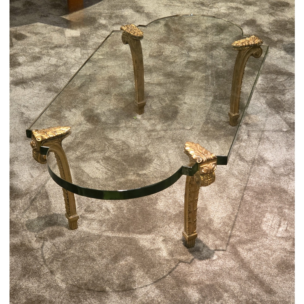 Table basse Maison Jansen Bronze et verre Saint Gobain. 1960 3