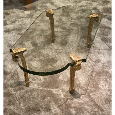 Table basse Maison Jansen Bronze et verre Saint Gobain. 1960