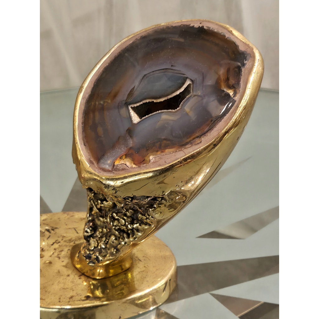 Lampe Sculpture Lotus, Bronze, Agate et Nacre, 1970s 12