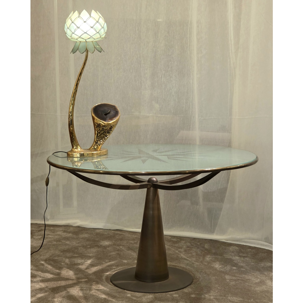 Lampe Sculpture Lotus, Bronze, Agate et Nacre, 1970s 7