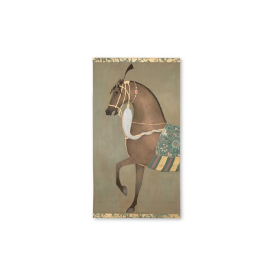Toile peinte figurant un cheval indien de profil. Travail contemporain. LS6505B1086