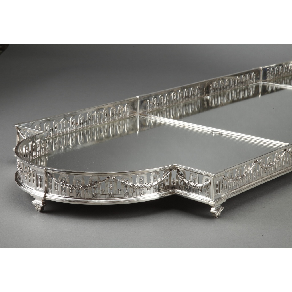 Orfèvre QUEILLE – Surtout de table à galerie, 3 parties argent massif XIXe 4