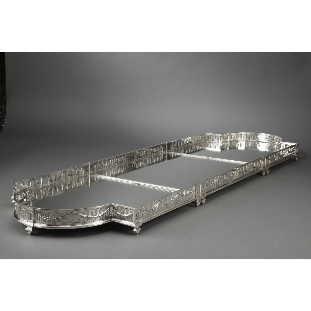 Orfèvre QUEILLE – Surtout de table à galerie, 3 parties argent massif XIXe 5