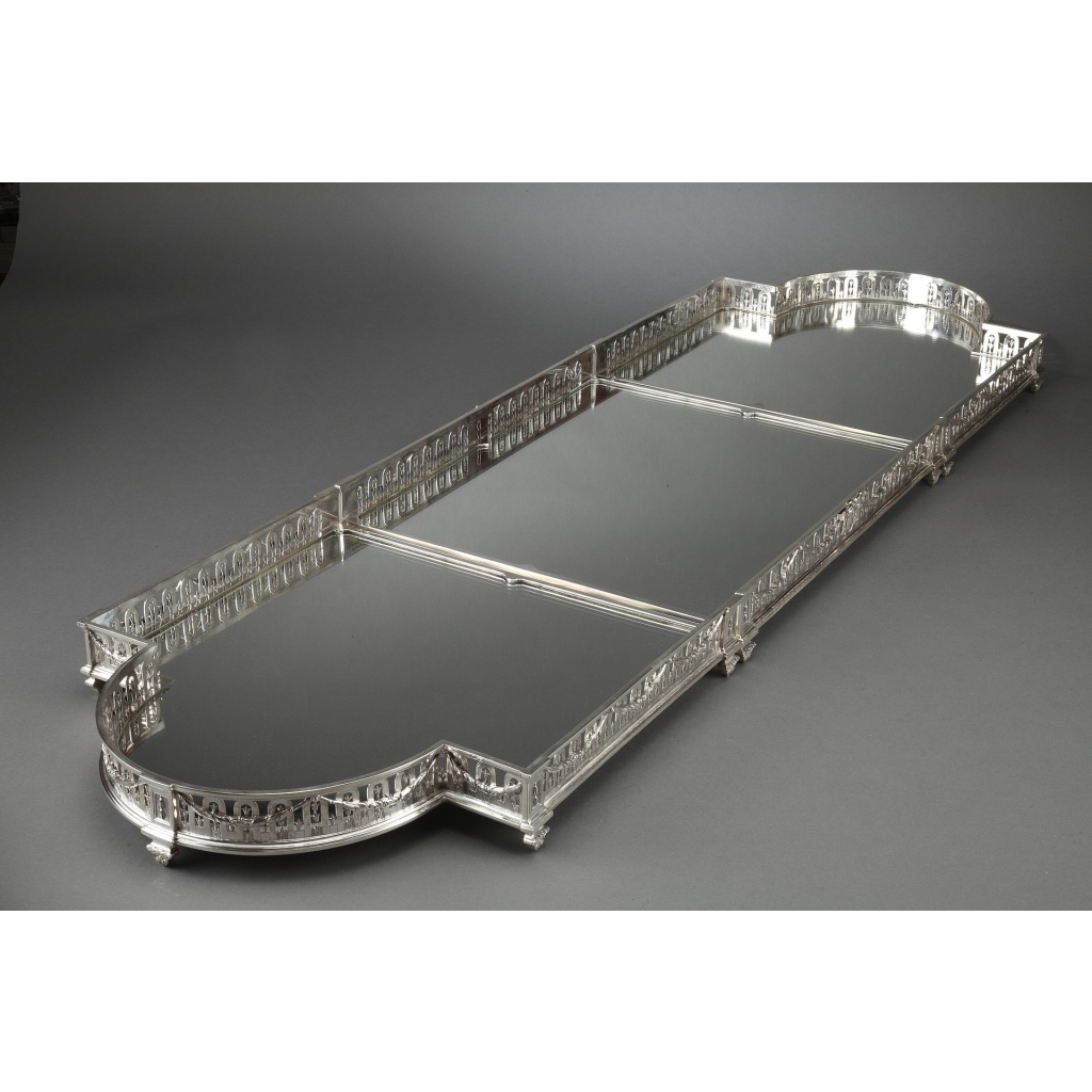 Orfèvre QUEILLE – Surtout de table à galerie, 3 parties argent massif XIXe 7