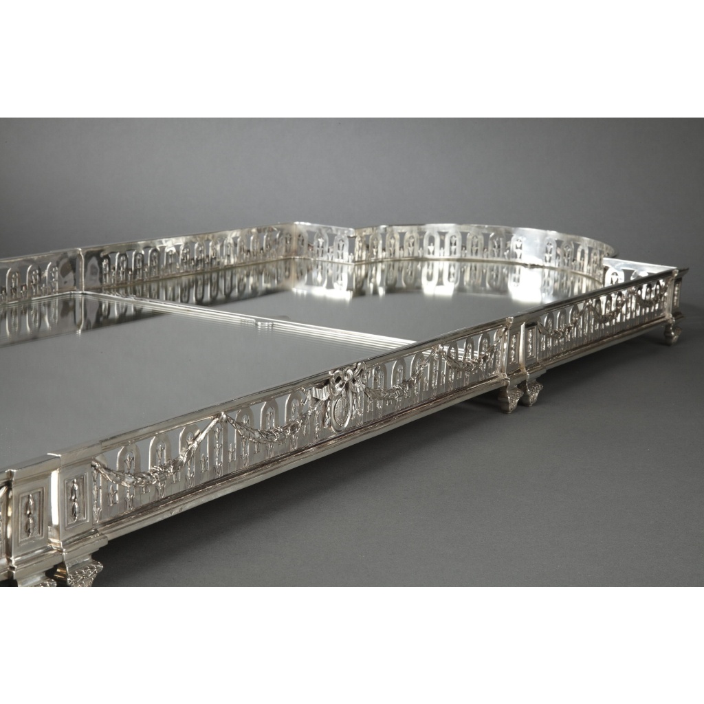 Orfèvre QUEILLE – Surtout de table à galerie, 3 parties argent massif XIXe 11