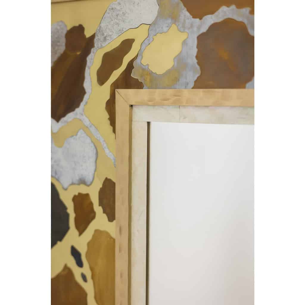 Miroir en marqueterie de laiton oxydé et patiné. Travail d’artiste LS66612504 9