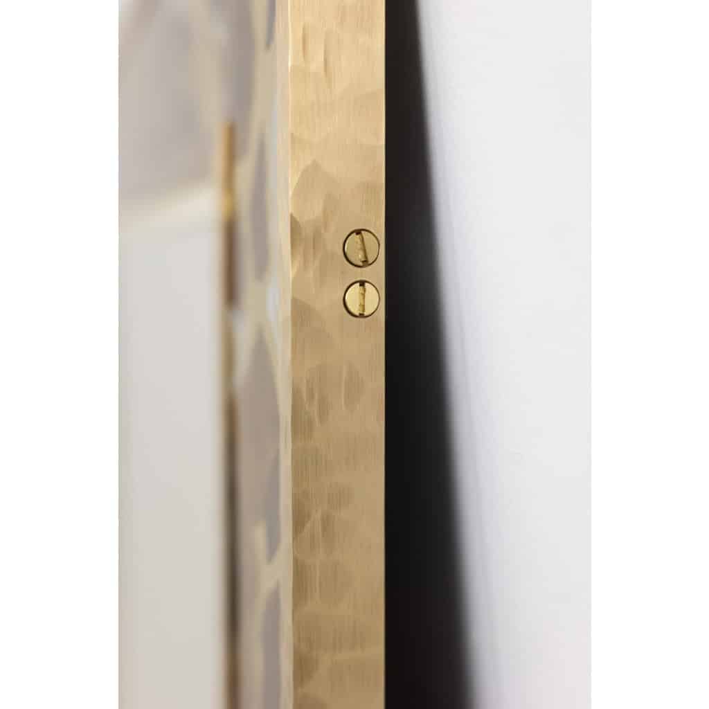 Miroir en marqueterie de laiton oxydé et patiné. Travail d’artiste LS66612504 10