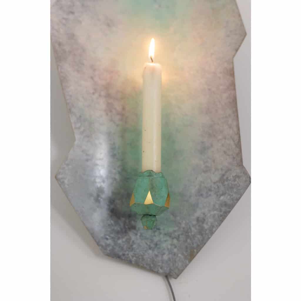 Paire de bougeoirs muraux laiton et bronze. Travail contemporain d’artiste. LS65321667 8