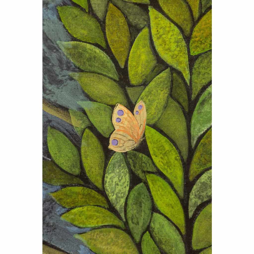 Grand panneau peint à l’acrylique sur toile de lin. Travail contemporain LS66511357 10