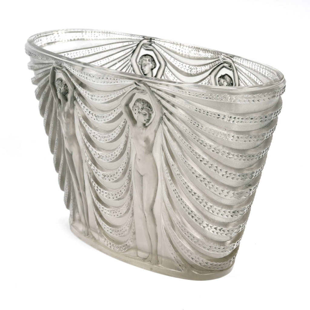 1937 René Lalique – Vase Terpsichore Verre Blanc Patiné Bleu 5