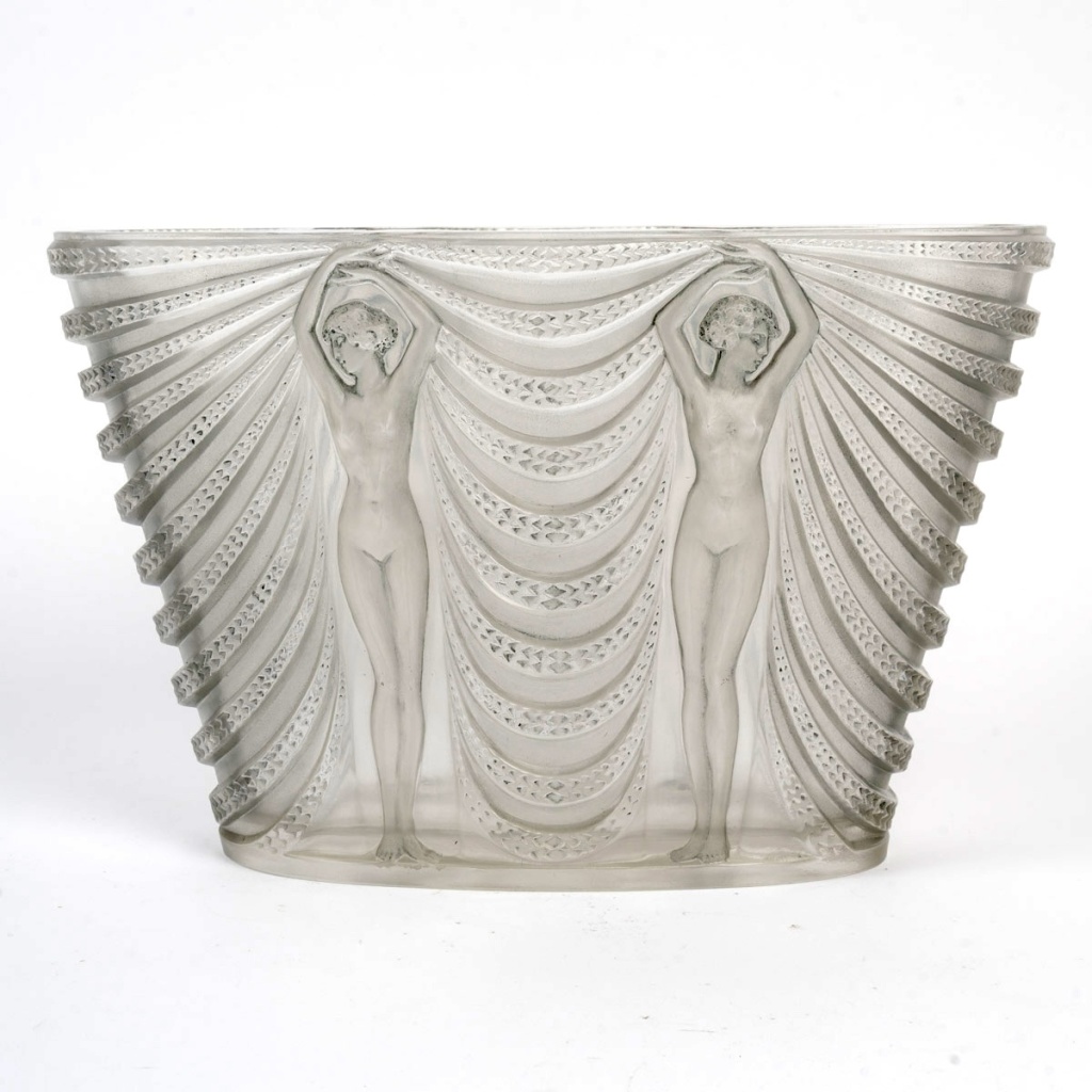 1937 René Lalique – Vase Terpsichore Verre Blanc Patiné Bleu 4