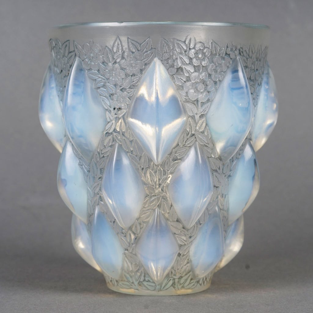 1927 René Lalique – Vase Rampillon Verre Opalescent Patiné Bleu 3