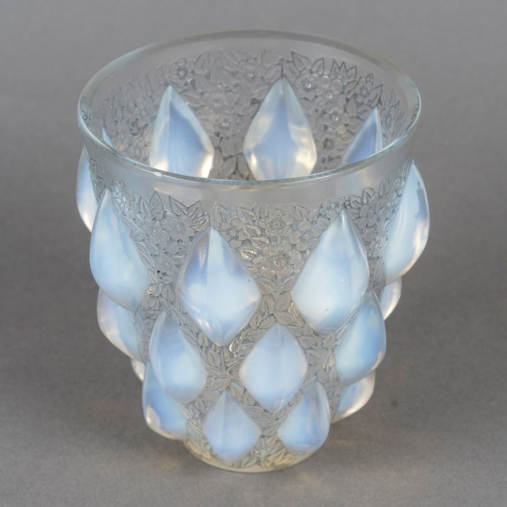1927 René Lalique – Vase Rampillon Verre Opalescent Patiné Bleu 6