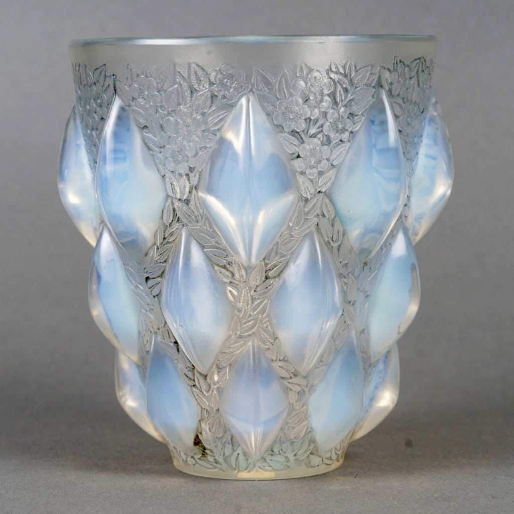 1927 René Lalique – Vase Rampillon Verre Opalescent Patiné Bleu 4
