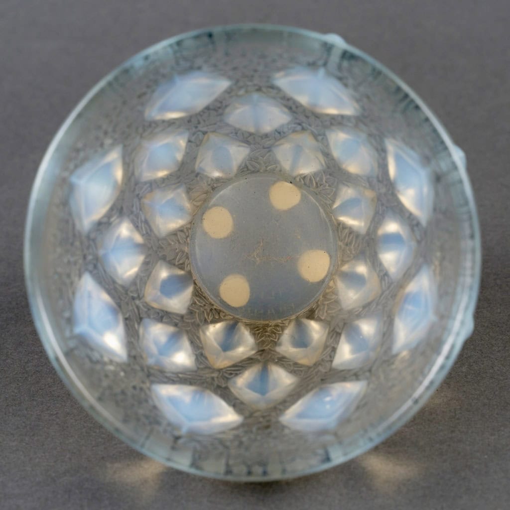 1927 René Lalique – Vase Rampillon Verre Opalescent Patiné Bleu 8