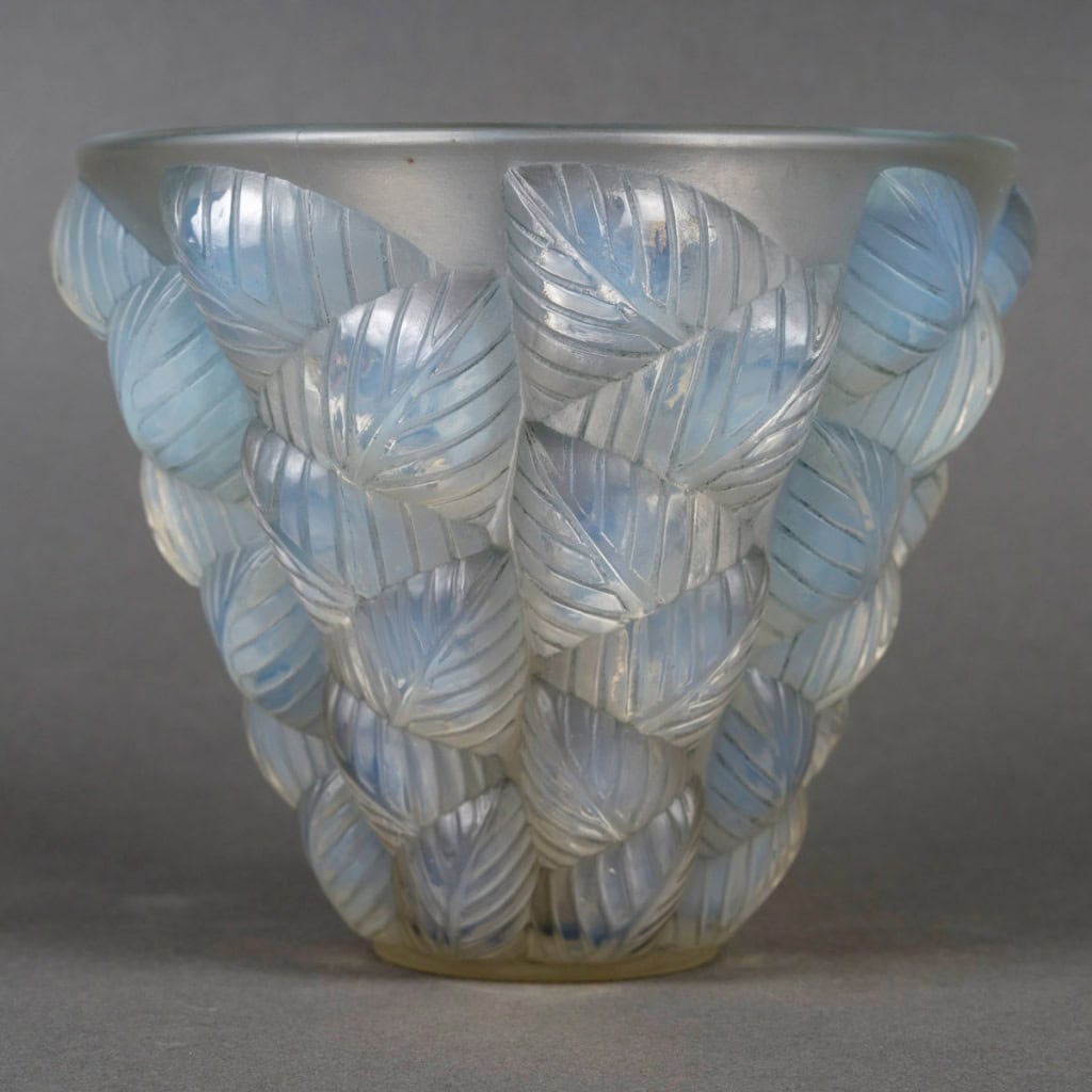 1927 René Lalique – Vase Moissac Verre Opalescent Patiné Bleu 4