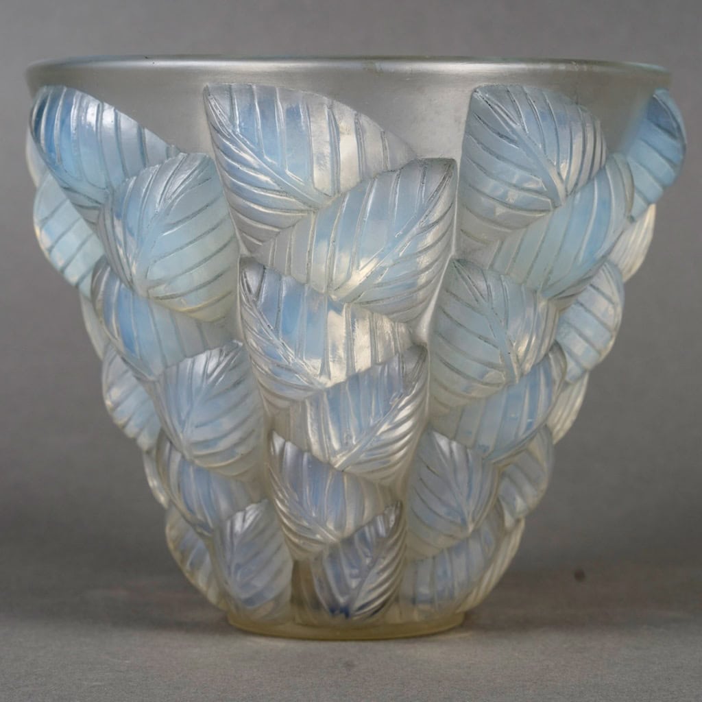 1927 René Lalique – Vase Moissac Verre Opalescent Patiné Bleu 3