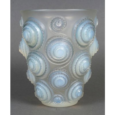 1930 René Lalique – Vase Spirales Verre Opalescent Patiné Bleu