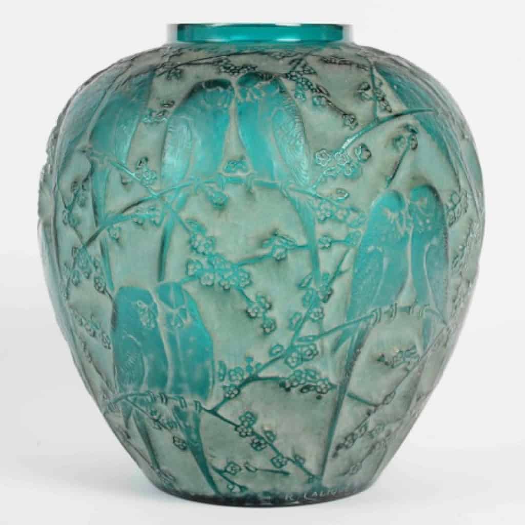 1919 René Lalique – Vase Perruches teinté vert 4