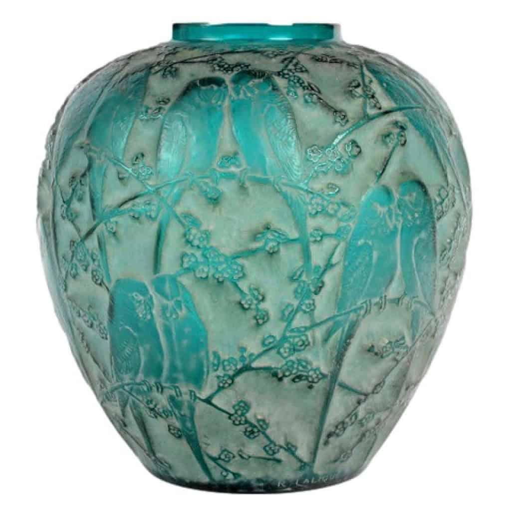 1919 René Lalique – Vase Perruches teinté vert 3