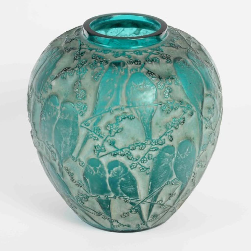 1919 René Lalique – Vase Perruches teinté vert 6