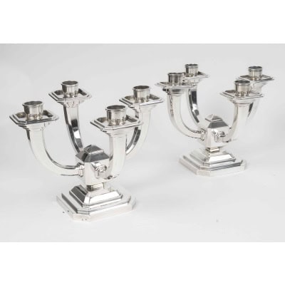 RAVINET D’ENFERT – Paire de candélabres en argent massif époque ART DECO