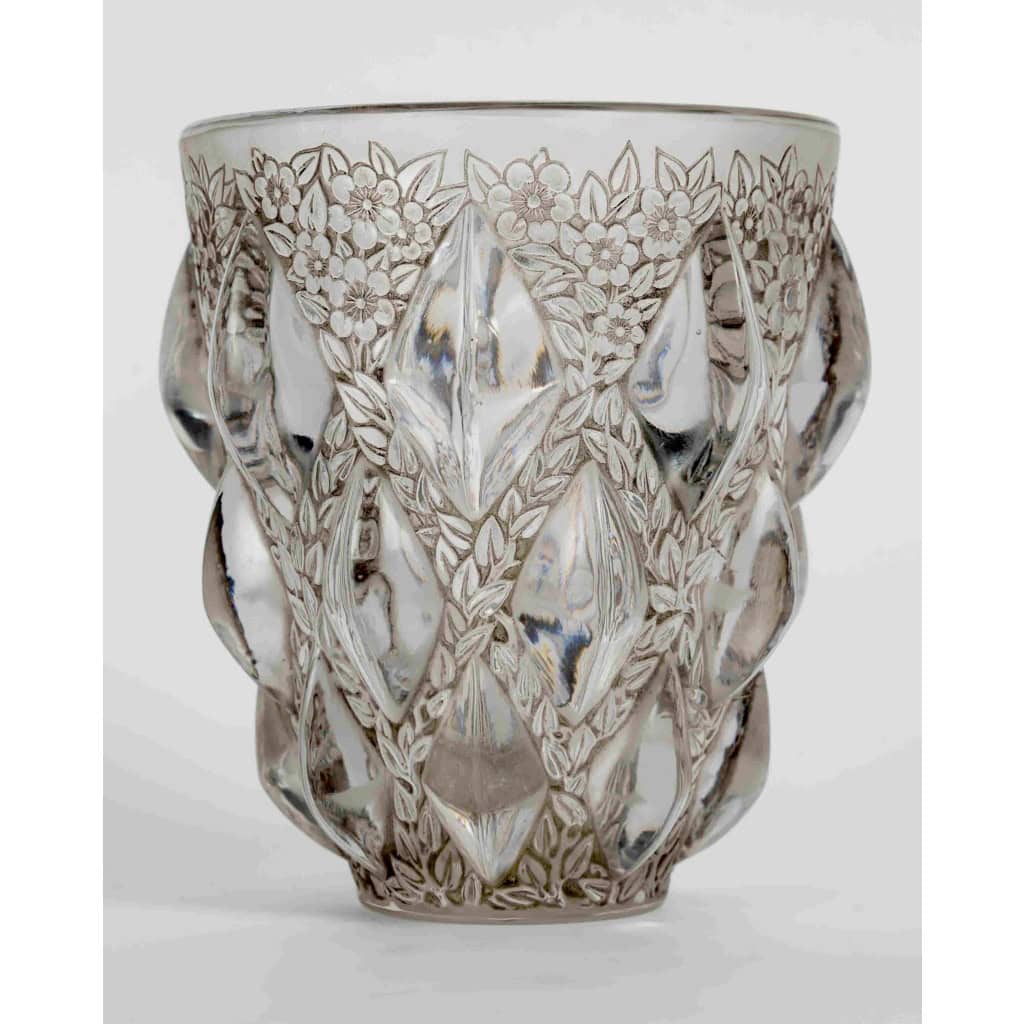 1927 René Lalique – Vase Rampillon Verre Blanc Patiné Gris 3
