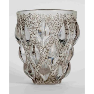 1927 René Lalique – Vase Rampillon Verre Blanc Patiné Gris