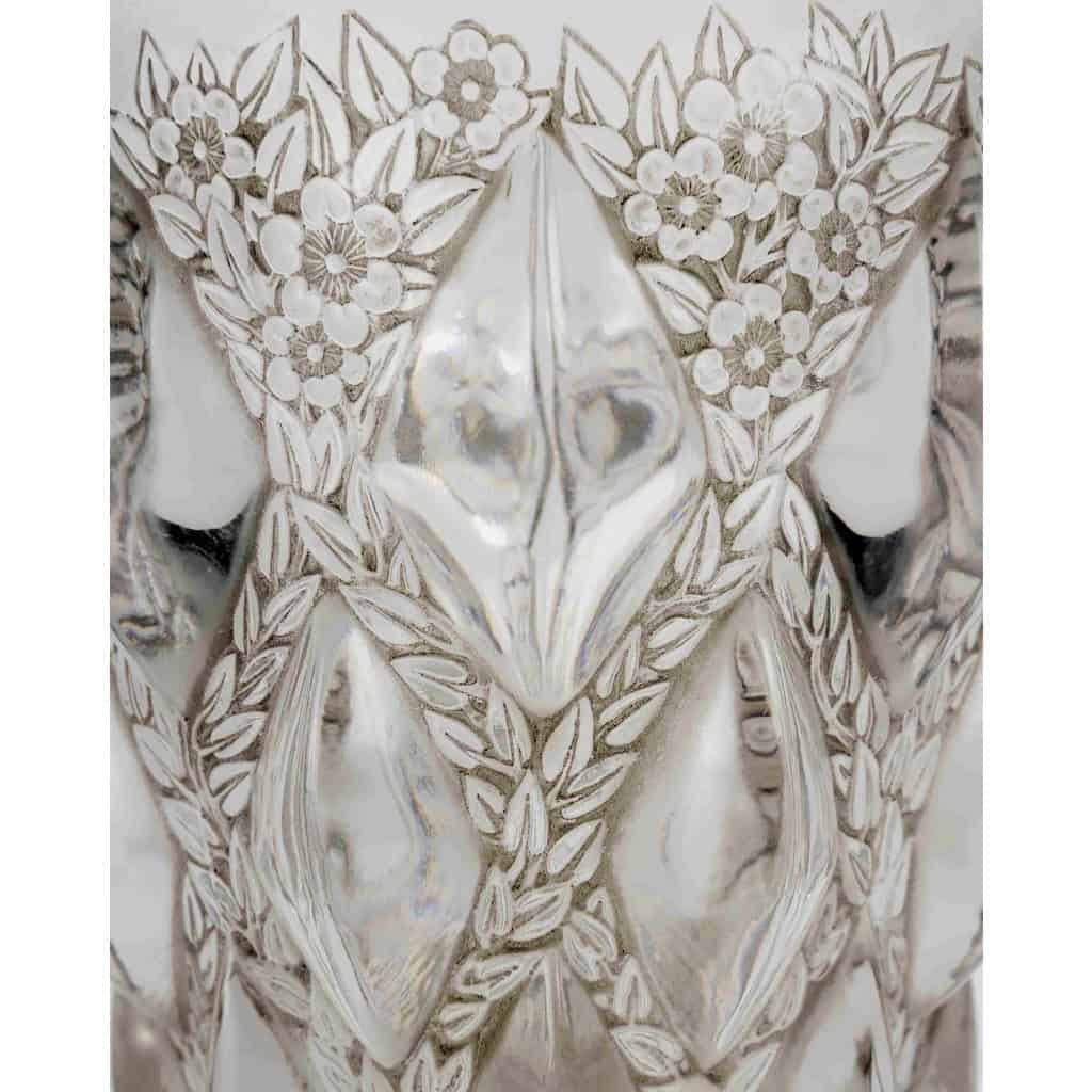 1927 René Lalique – Vase Rampillon Verre Blanc Patiné Gris 7