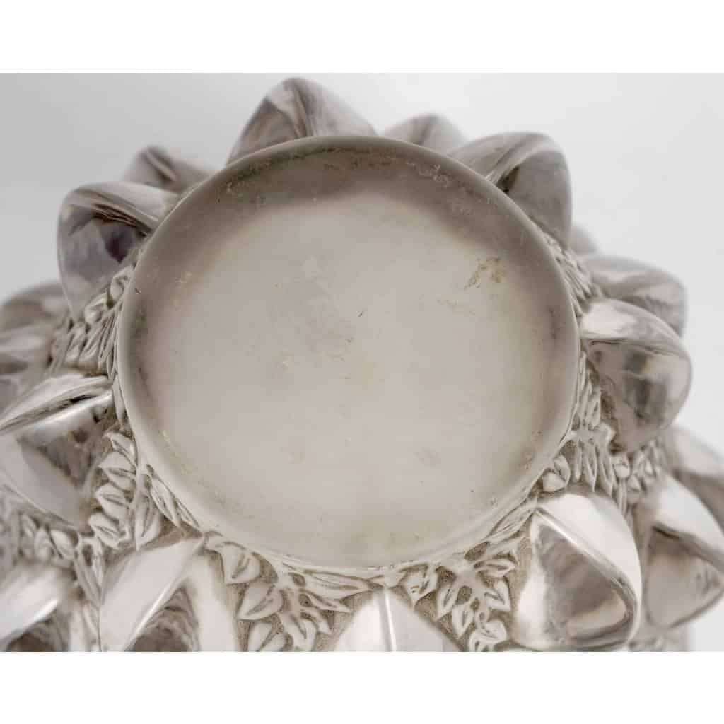 1927 René Lalique – Vase Rampillon Verre Blanc Patiné Gris 8