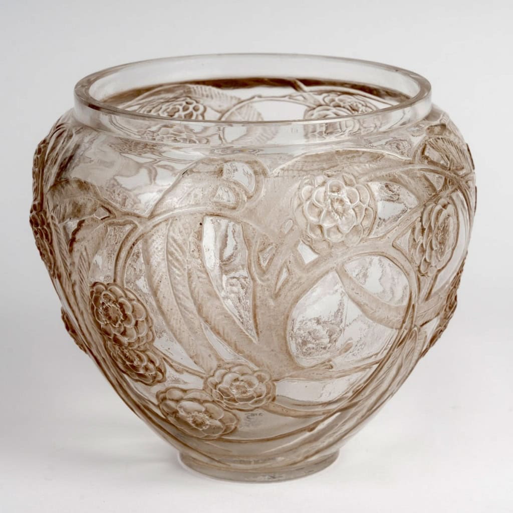 1923 René Lalique – Vase Néfliers Verre Blanc Patiné Sépia 4