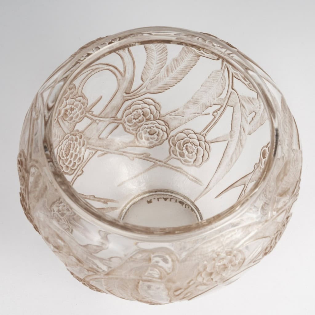1923 René Lalique – Vase Néfliers Verre Blanc Patiné Sépia 6
