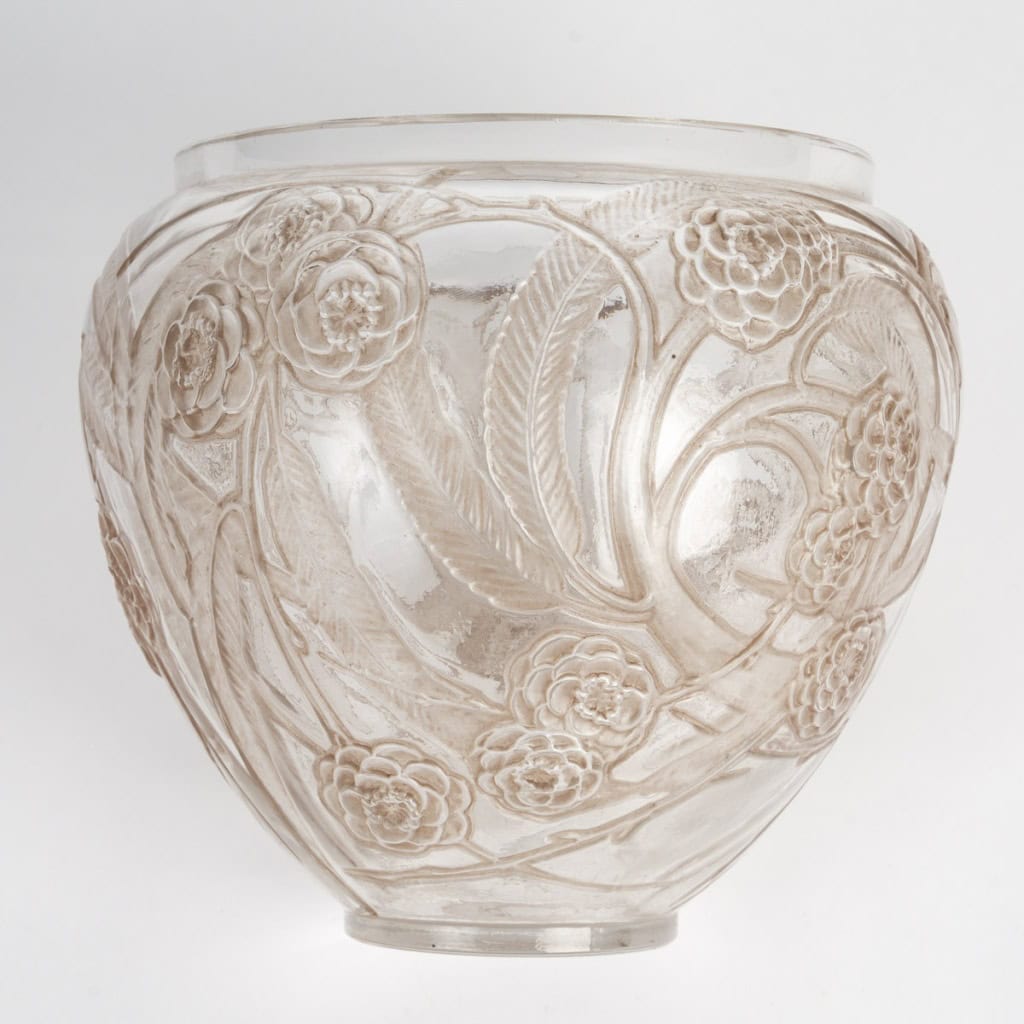 1923 René Lalique – Vase Néfliers Verre Blanc Patiné Sépia 3
