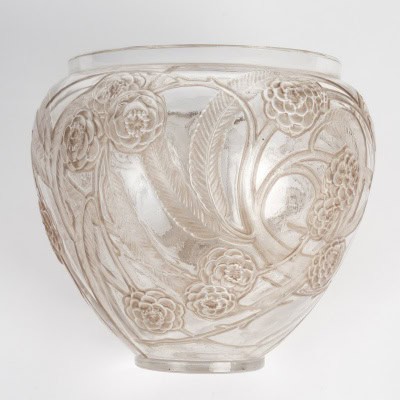 1923 René Lalique – Vase Néfliers Verre Blanc Patiné Sépia