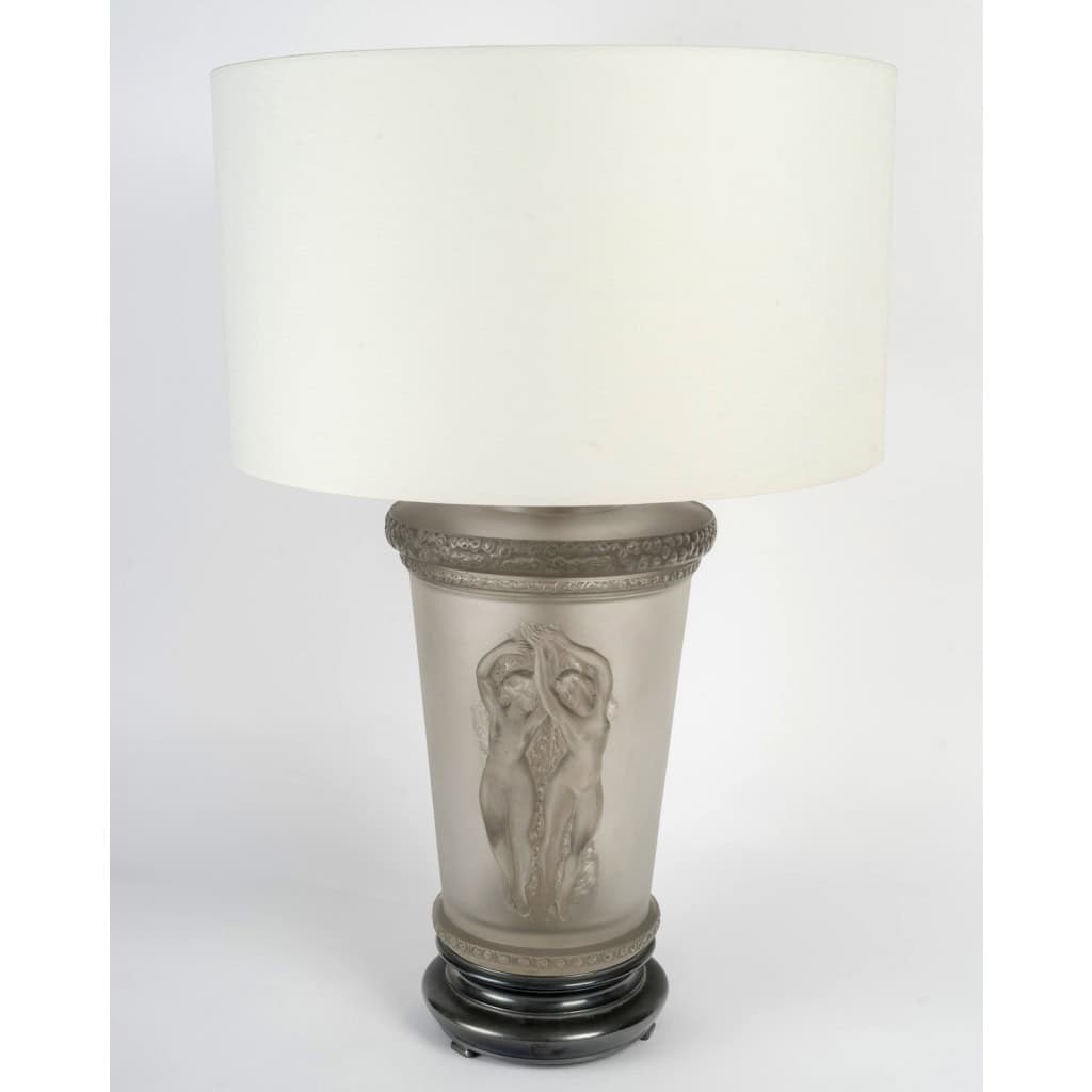 1950 Marc Lalique – Lampe Deux Danseuses Cristal Patiné Gris 3