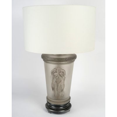 1950 Marc Lalique – Lampe Deux Danseuses Cristal Patiné Gris