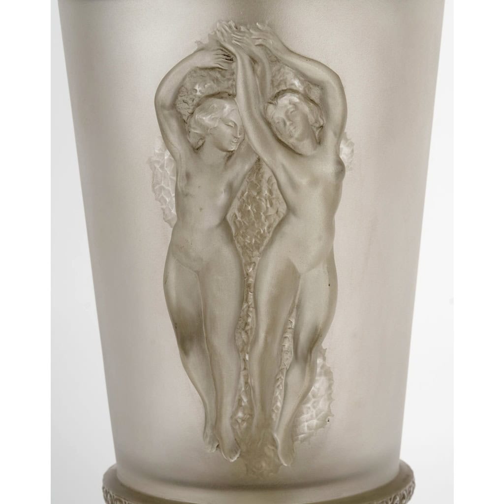 1950 Marc Lalique – Lampe Deux Danseuses Cristal Patiné Gris 6