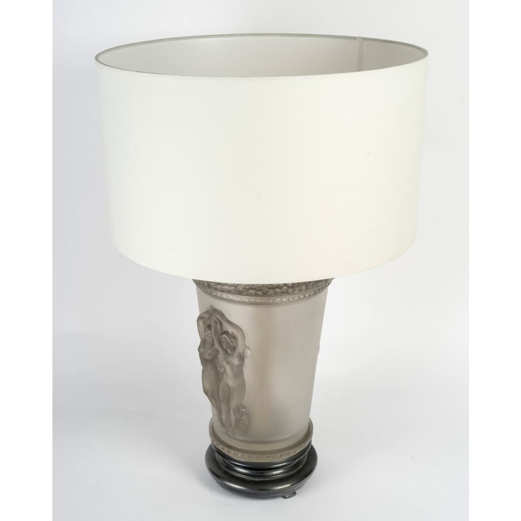 1950 Marc Lalique – Lampe Deux Danseuses Cristal Patiné Gris 5