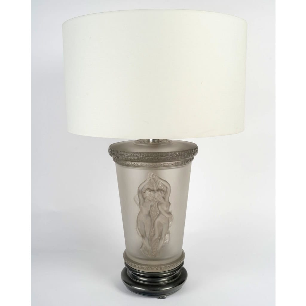 1950 Marc Lalique – Lampe Deux Danseuses Cristal Patiné Gris 4