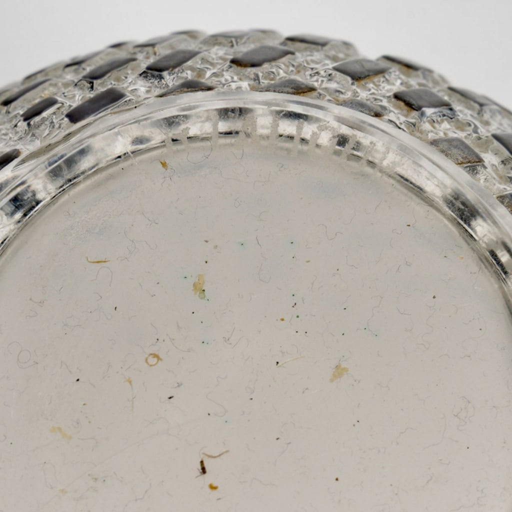 1935 René Lalique – Art Déco Vase Damiers Verre Blanc Emaillé Noir 9