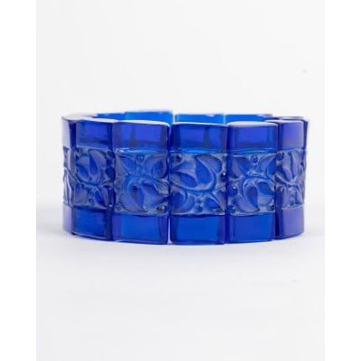 1928 René Lalique – Bracelet Cerisier Verre Bleu Cobalt Patiné Blanc
